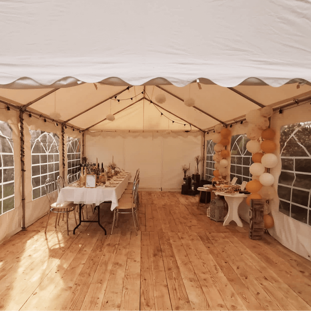 wypozyczalnia drewnianej podlogi PARTIEZ tanio namiot z podestem scenicznym drewnianym
